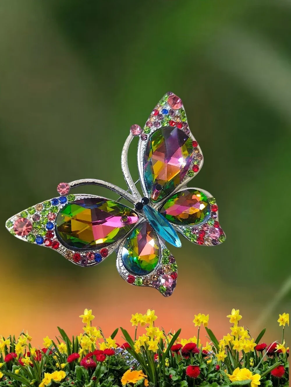 Multicolor Crystal Butterfly Brooch